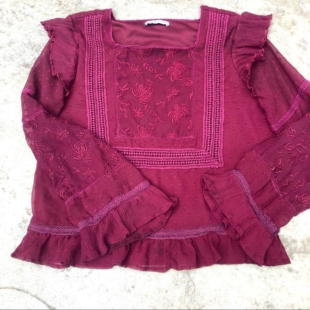 DEX Ruffled Tulle Long-Sleeve Blouse purple